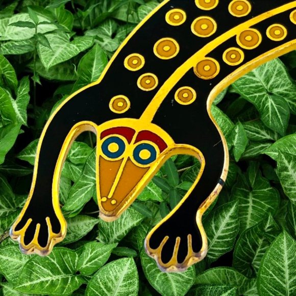 Laurel Burch Lizard Brooch Pin Cloisonne Enamel Gecko Vintage 90's Signed - Picture 5 of 14